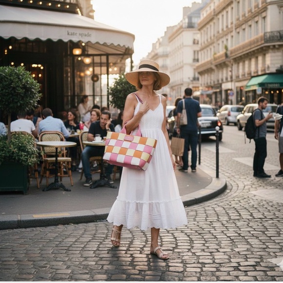 Kate Spade Basket Woven Leather Tote Detachable Crossbody Strap Like New - Picture 3 of 12